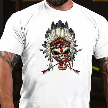 Native American Indian Tribal Gothic Skull Men's Short Sleeve  Printed T-shirt-