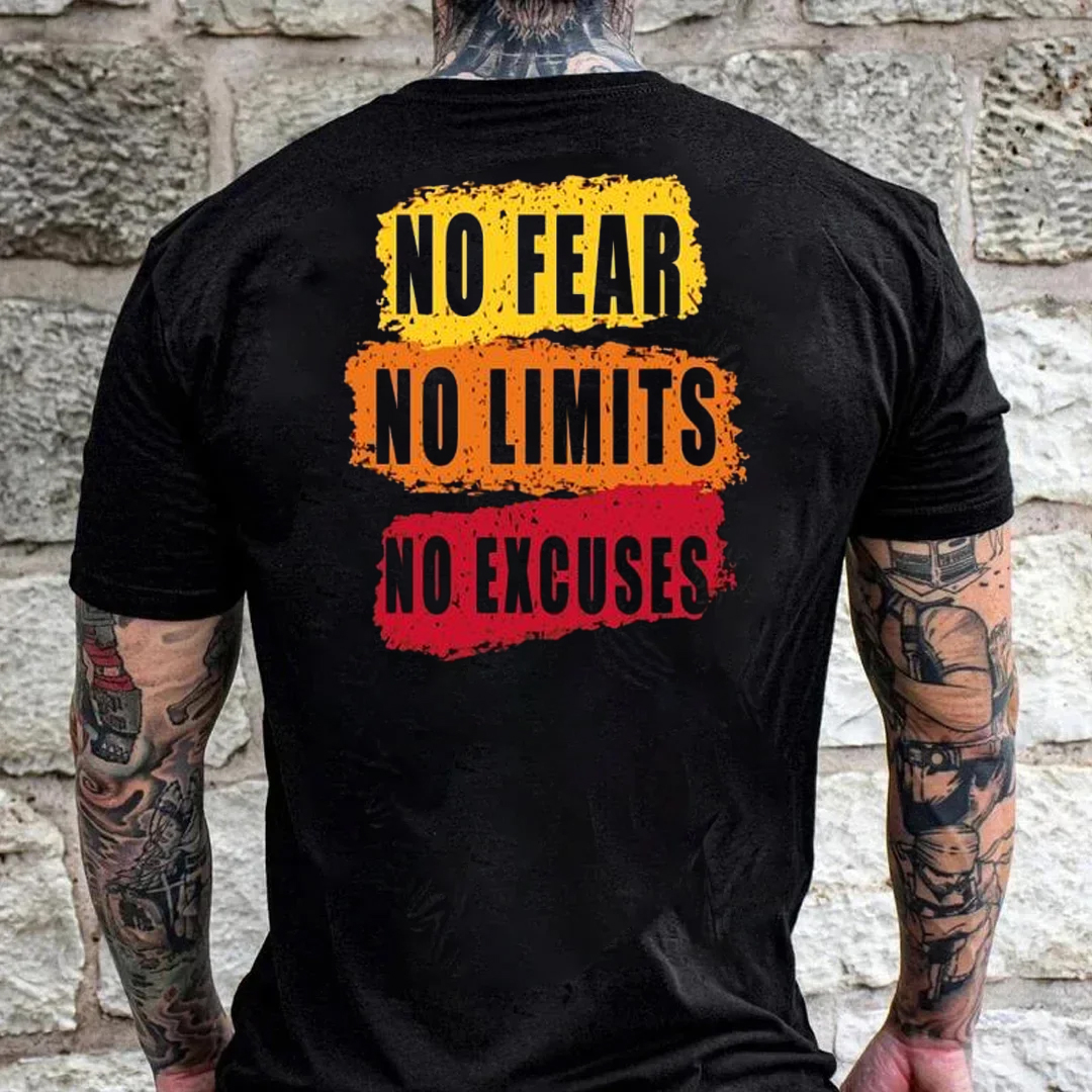 No Fear No Limits No Excuses Men's Short Sleeve  Printed T-shirt-