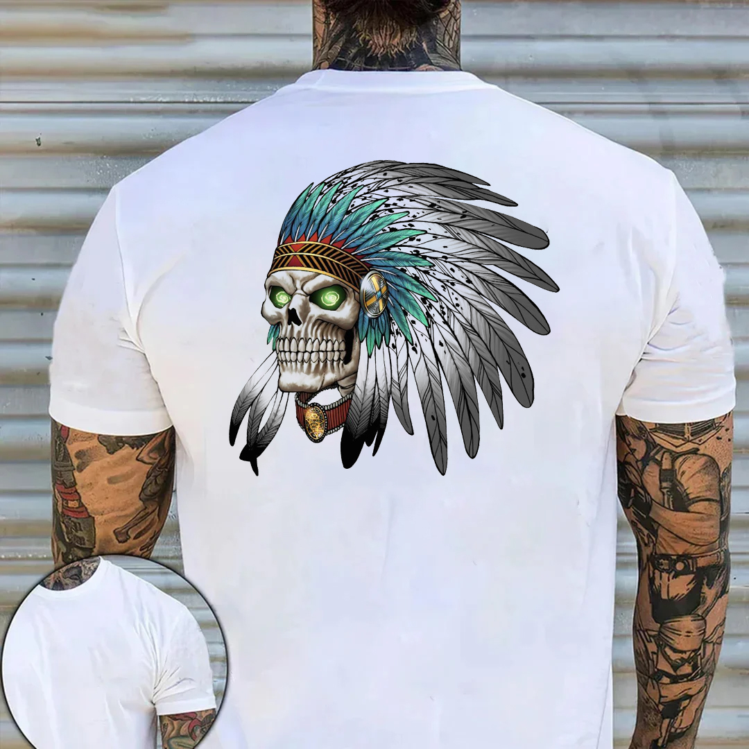 Native American Indian Tribal Gothic Skull Men's Short Sleeve  Printed T-shirt-
