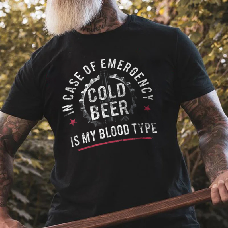 In Case of Emergency My Blood Type is Beer Men's Short Sleeve  Printed T-shirt-