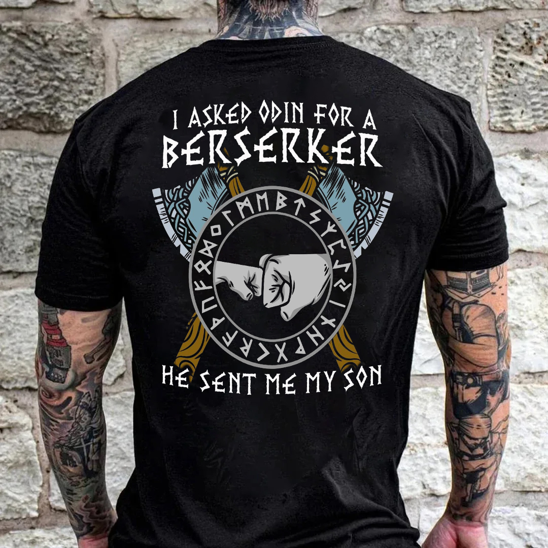 I asked Odin for Berserker Viking Men's Short Sleeve  Printed T-shirt-