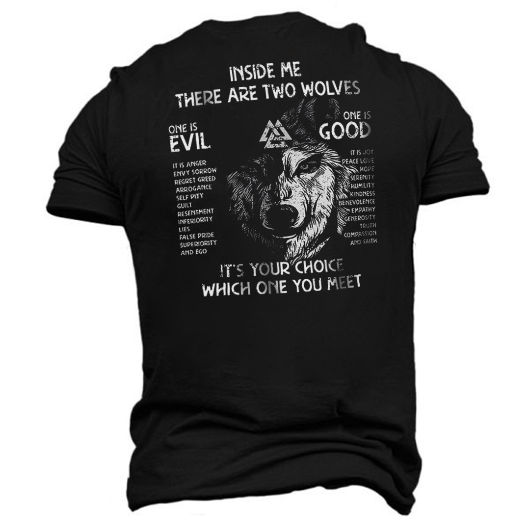 Viking Inside Me There Are Two Wolves, One Is Evil, One Is Good Men's Short Sleeve  Printed T-shirt-