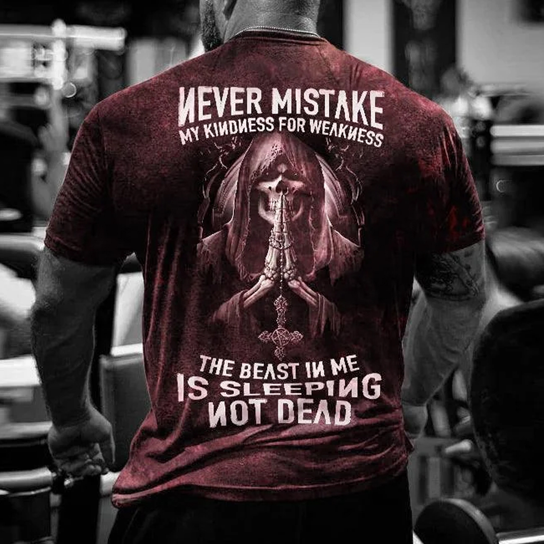 The Beast In Me Is Sleeping Not Dead Skull Men's Short Sleeve  Printed T-shirt-