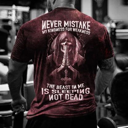 The Beast In Me Is Sleeping Not Dead Skull Men's Short Sleeve  Printed T-shirt-