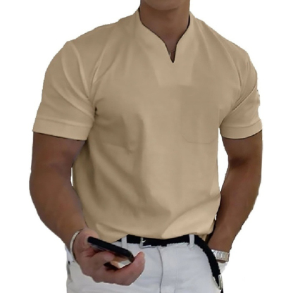 2023 Fitness Sports Pocket Short Sleeve V-Neck Polo Shirt-