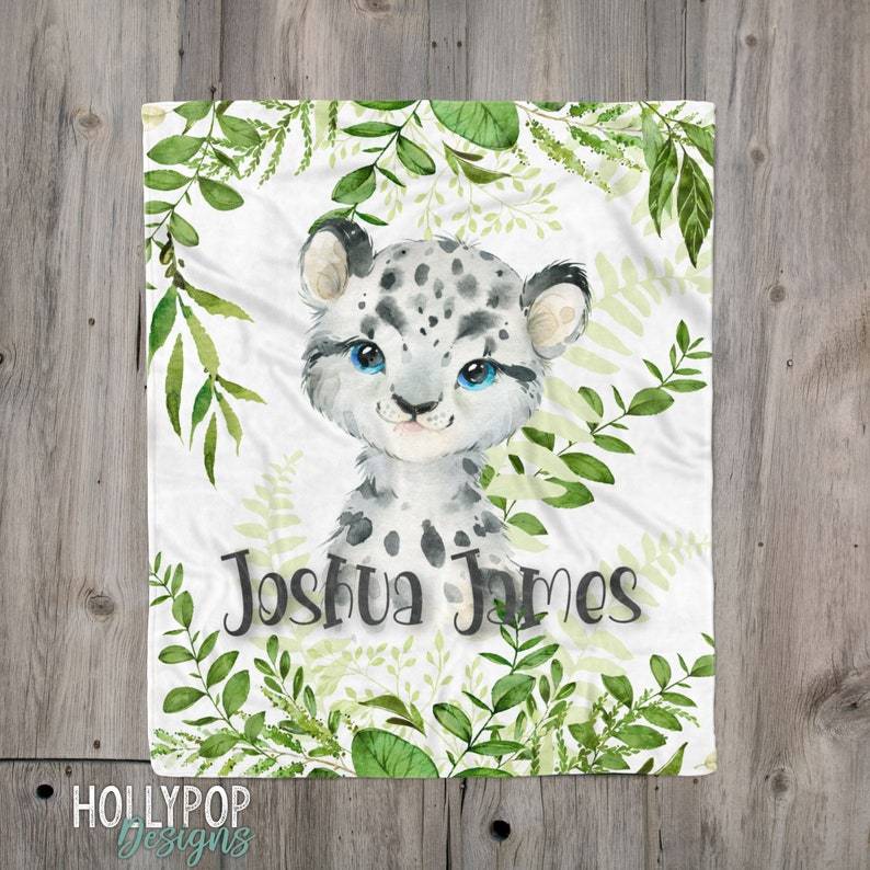 Snow Leopard Baby Name Blanket, Personalized Baby Name Blanket