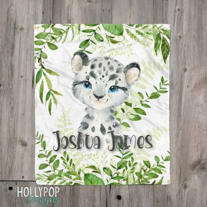 Snow Leopard Baby Name Blanket, Personalized Baby Name Blanket