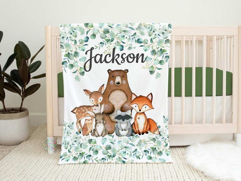 Woodland Animals Baby Name Blanket