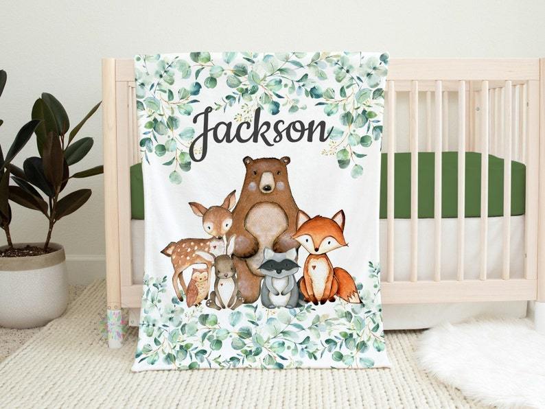Woodland Animals Baby Name Blanket