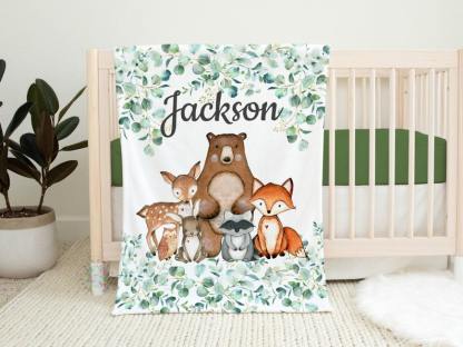 Woodland Animals Baby Name Blanket