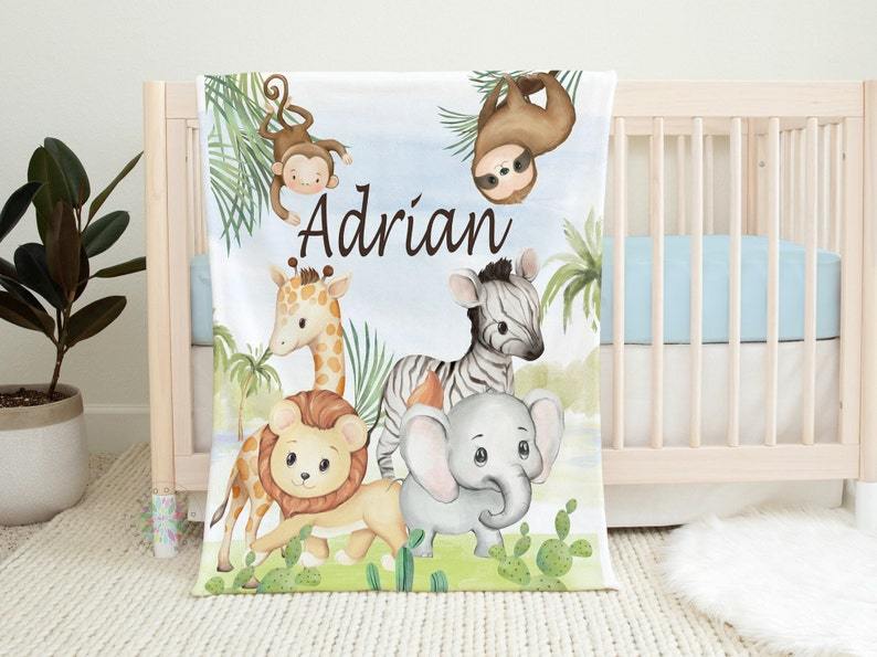 Safari Animals Baby Name Blanket