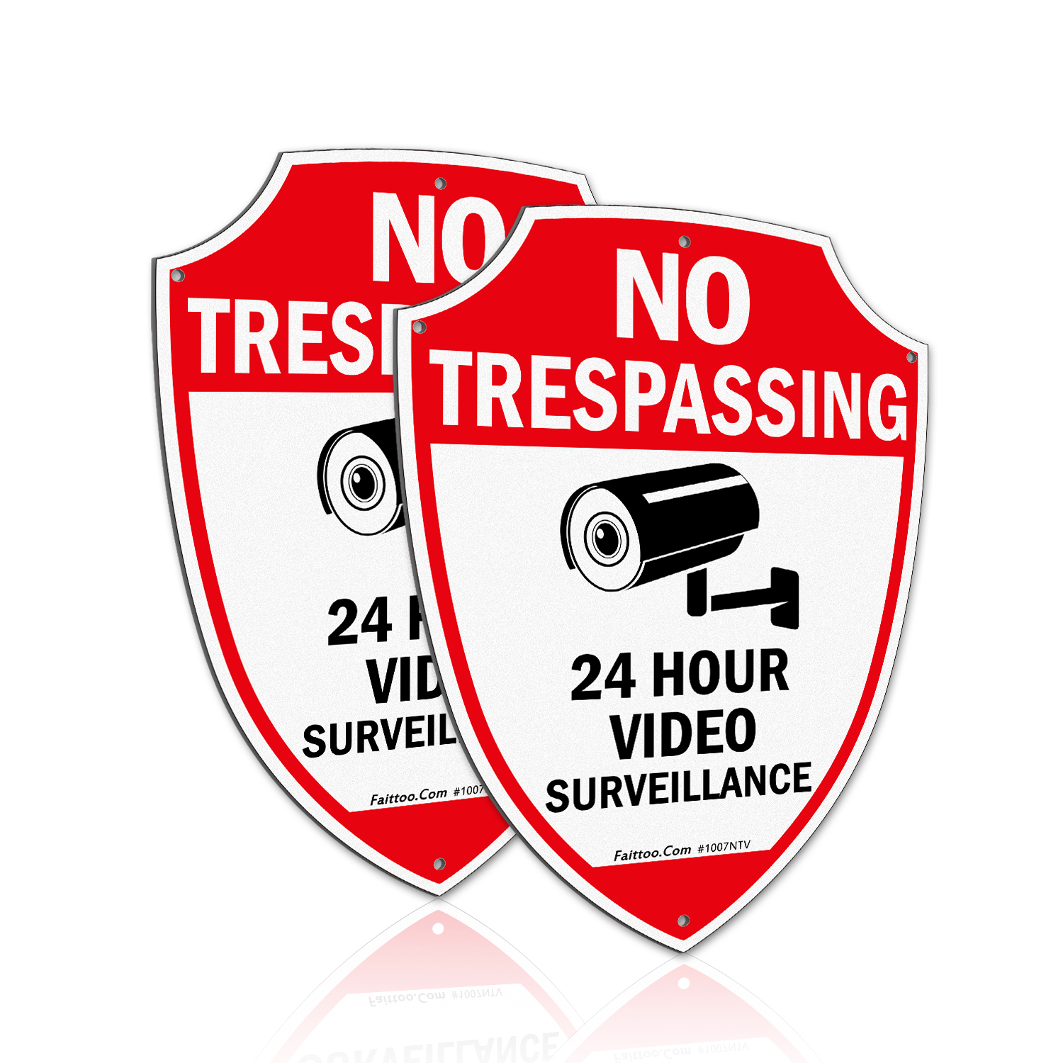 Faittoo No Trespassing Sign, Video Surveillance Signs Outdoor, 2-Pack, 9.6 x 6.8 Inch Reflective Aluminum Warning Sign for Home Business CCTV Security Camera, Weather/Fade Resistant, Shield Shape