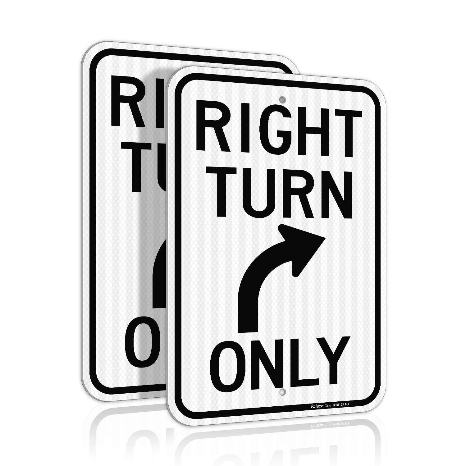 Faittoo Right Turn Only Sign, (2 Pack) 18 x 12 Engineer Grade Reflective Sheeting Rust Free Aluminum, Weather Resistant, Waterproof, Easy to Mount