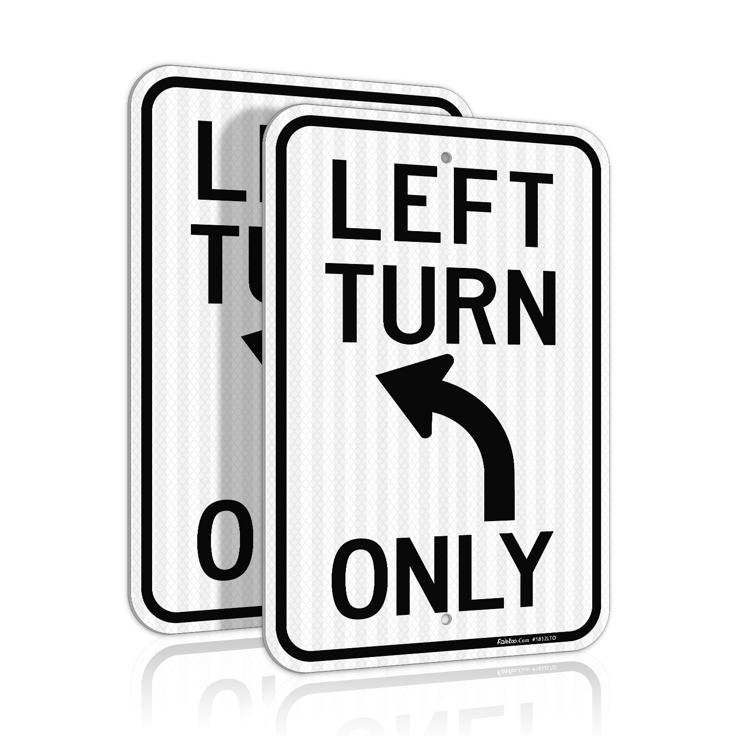 Faittoo Left Turn Only Sign, (2 Pack) 18 x 12 Engineer Grade Reflective Sheeting Rust Free Aluminum, Weather Resistant, Waterproof, Easy to Mount