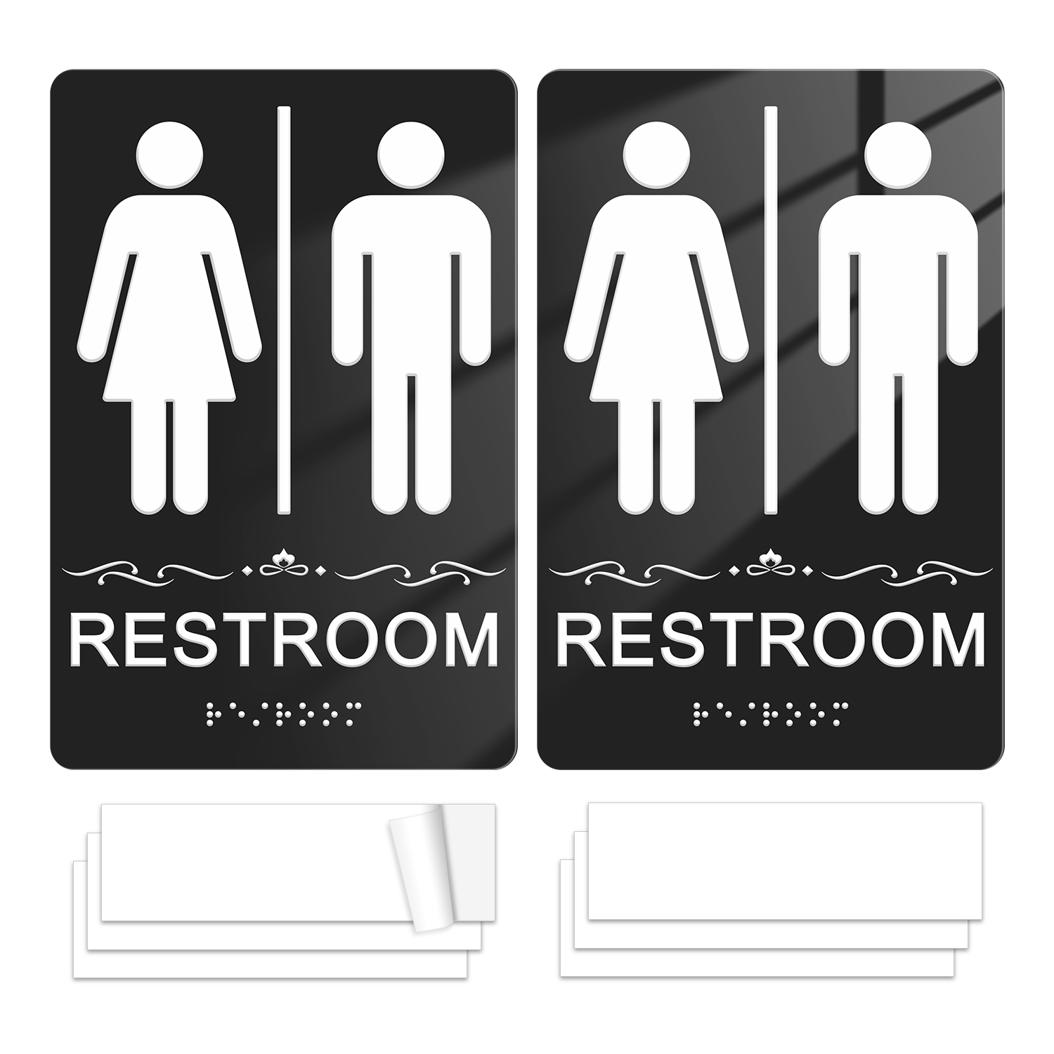 Faittoo Restroom Sign, Bathroom Signs, (2 Pack) 8.8 x 6 Inches ADA Braille Unisex Acrylic Sign, for Office or Business Bathroom and Toilet Door or Wall Decor, Indoor Outdoor Use