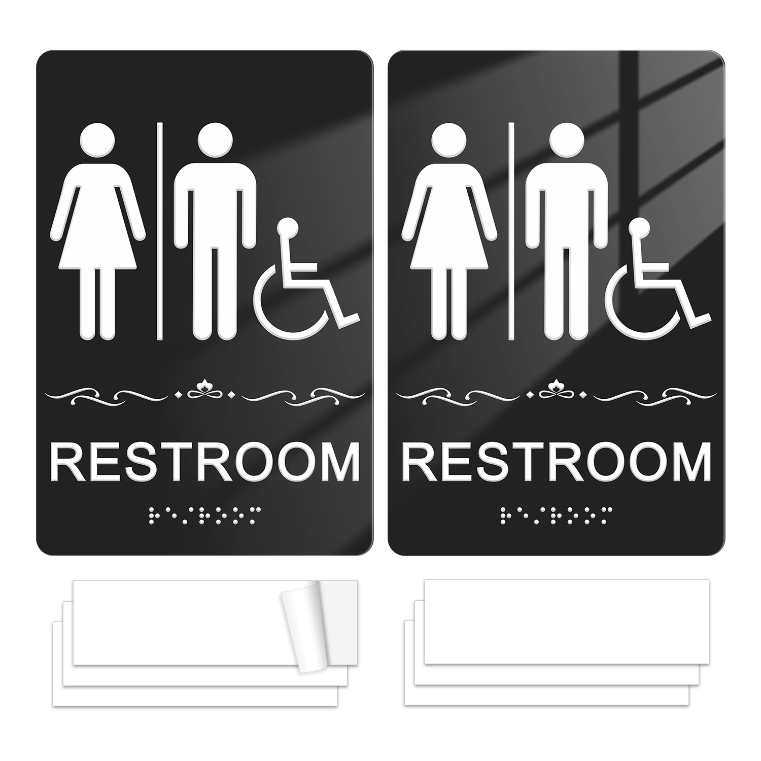 Faittoo Restroom Sign, Bathroom Signs, (2 Pack) 8.8 x 6 Inches ADA Braille Acrylic Sign, for Office or Business Bathroom and Toilet Door or Wall Decor, Indoor Outdoor Use (Men and women with Handicap)