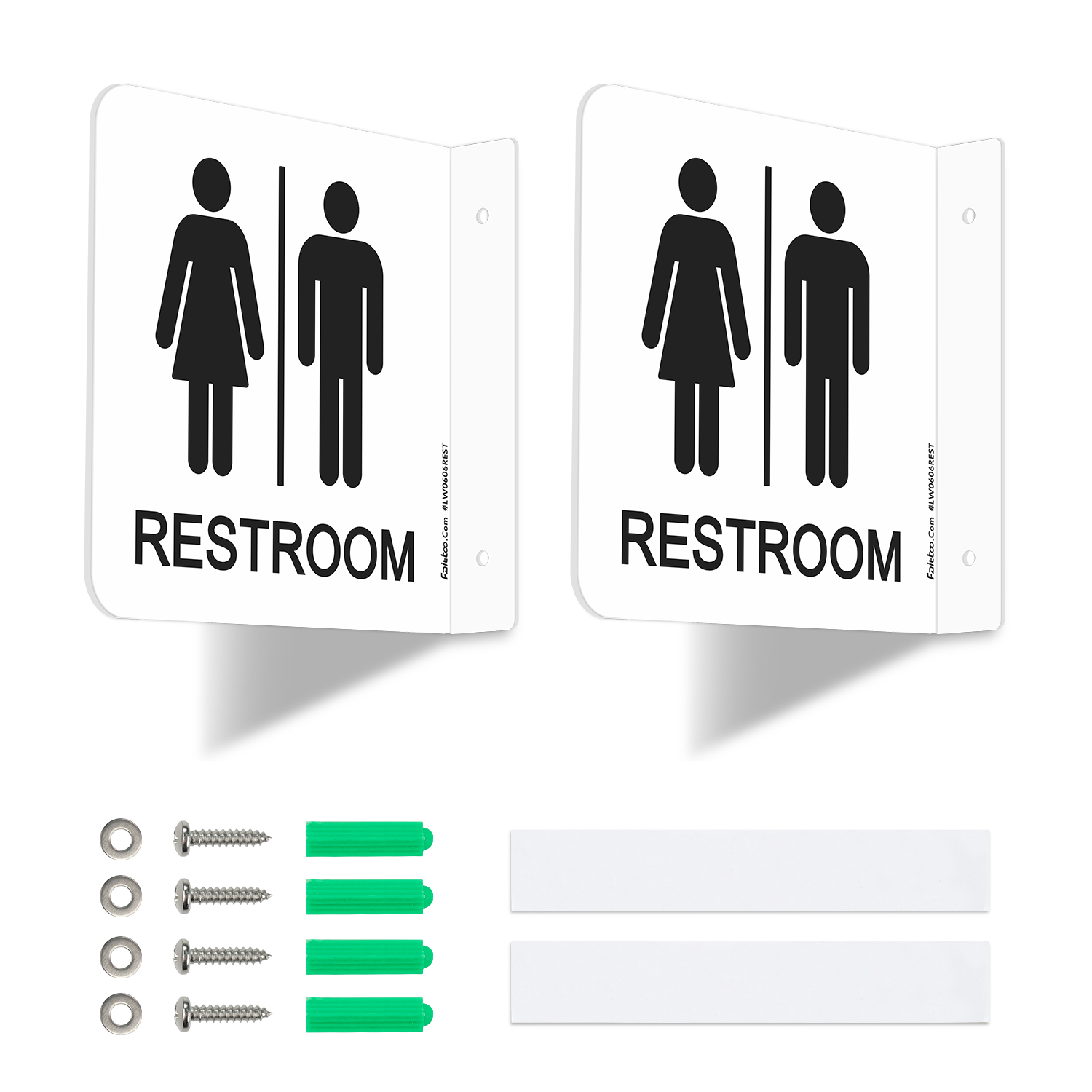 Faittoo Restroom Sign, Bathroom Signs, (2 Pack) 6 x 6 Inches Unisex Acrylic Sign, for Office or Business Bathroom and Toilet Door or Wall Decor, Indoor Outdoor Use (White)