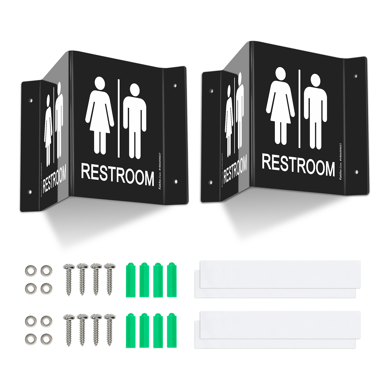 Faittoo Restroom Sign, Bathroom Signs, (2 Pack) 6 x 8 Inches Unisex Acrylic Sign, for Office or Business Bathroom and Toilet Door or Wall Decor, Indoor Outdoor Use (Black)