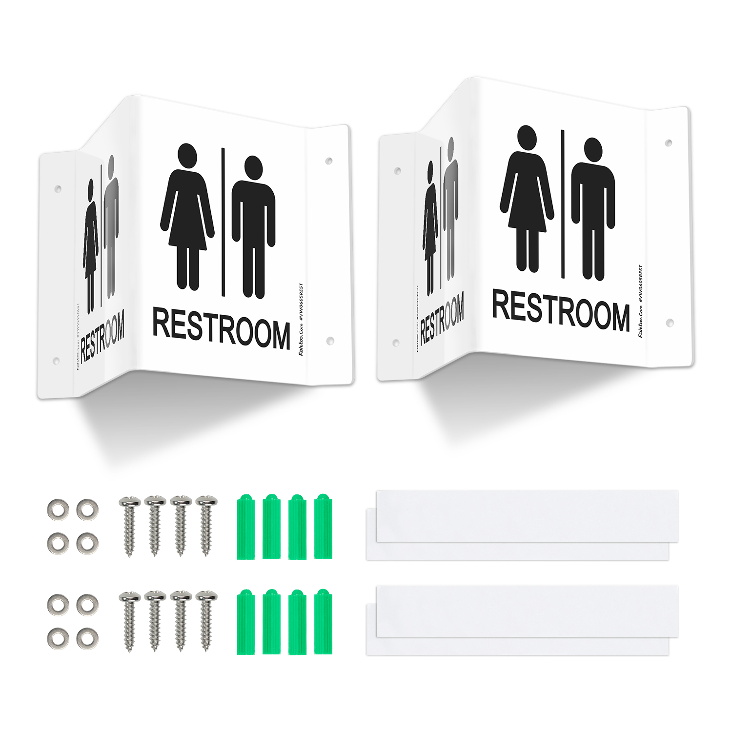 Faittoo Restroom Sign, Bathroom Signs, (2 Pack) 6 x 8 Inches Unisex Acrylic Sign, for Office or Business Bathroom and Toilet Door or Wall Decor, Indoor Outdoor Use (White)