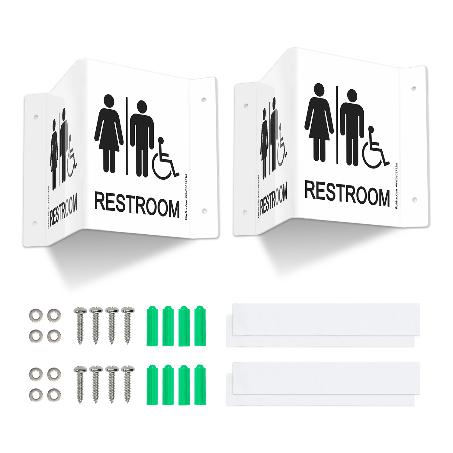Faittoo Restroom Sign, Bathroom Signs, 2 Pack 6 x 8 Inches Acrylic Sign, for Office or Business Bathroom and Toilet Door or Wall Decor, Indoor Outdoor Use, White (Men and women with Handicap)