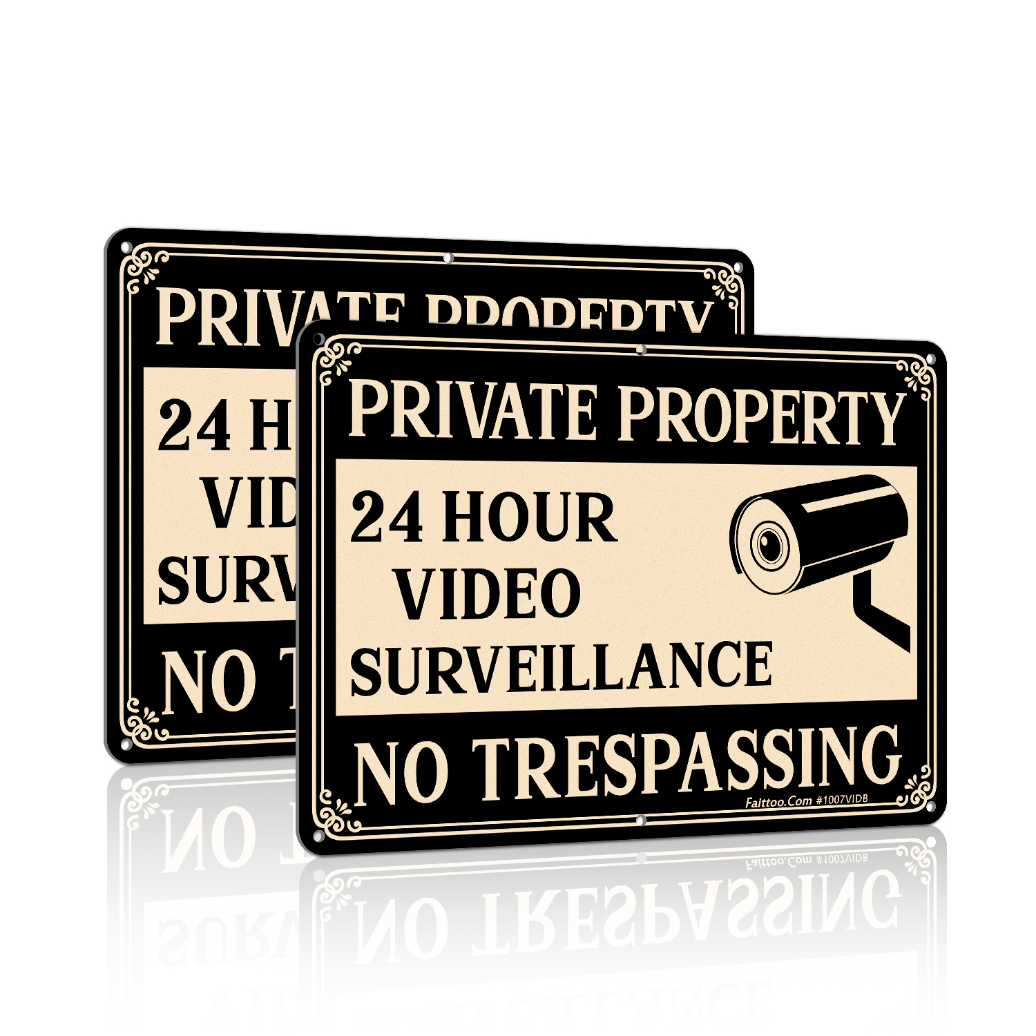 Faittoo Private Property No Trespassing Sign, Video Surveillance Signs Outdoor, 2-Pack 10 x 7 Inch Reflective Aluminum Warning Sign for Home Business Security Camera, Weather/Fade Resistant