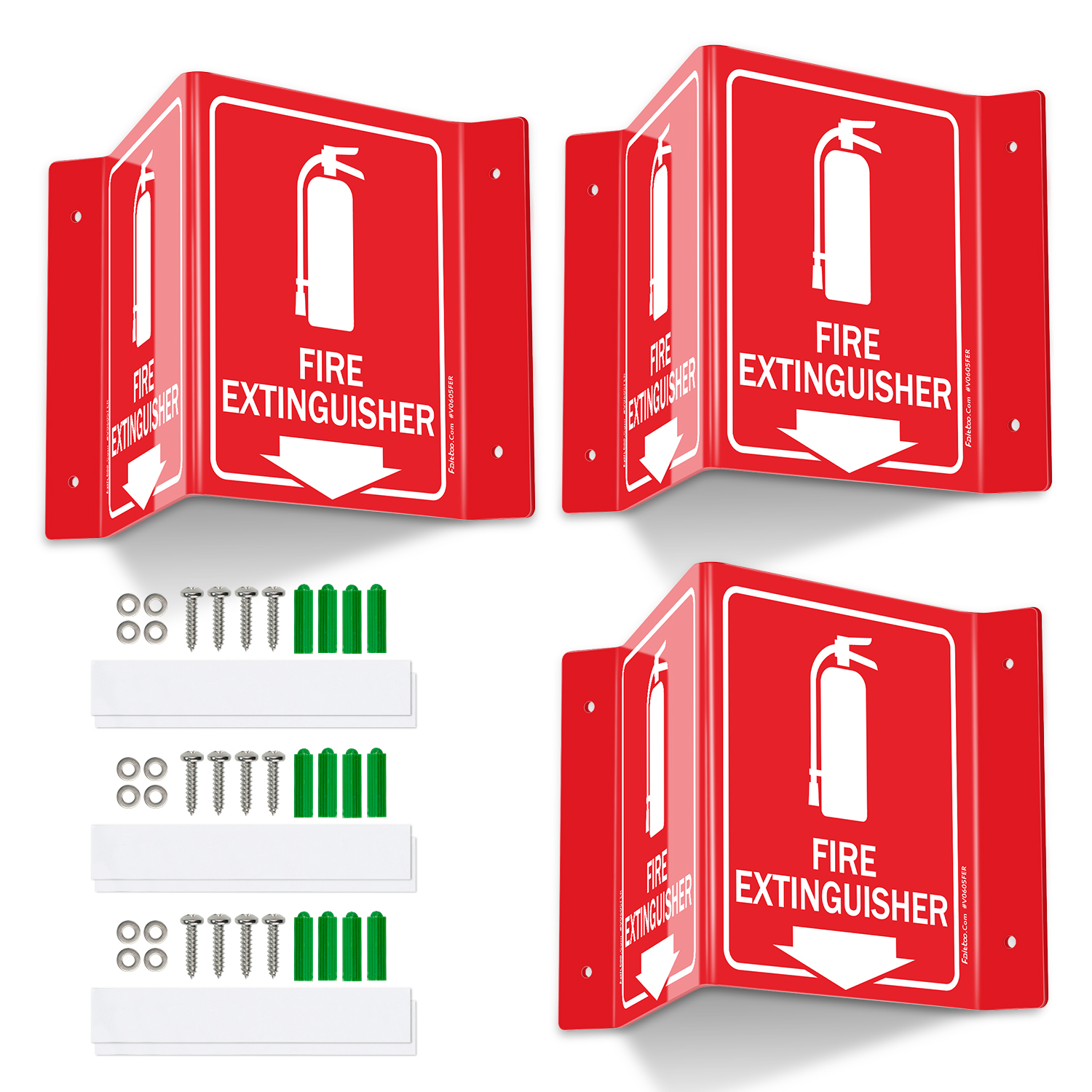 Faittoo Fire Extinguisher Sign, Fire Extinguisher with Down Arrow - 3 Pack 6 x 8 Inches V-Shaped Acrylic Plastic, 4 Pre-Drilled Holes, Includes Matching Screws, Use for Home Office/Business
