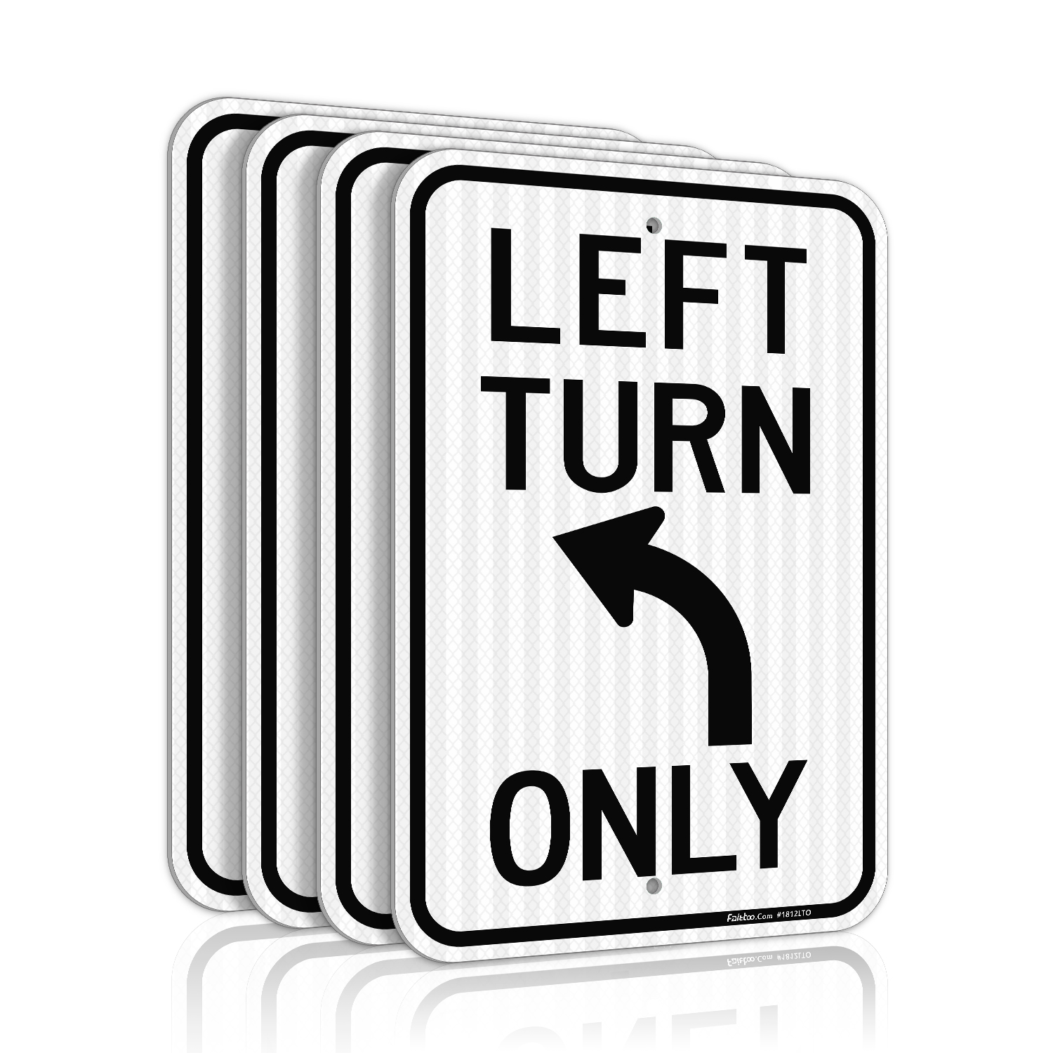 Faittoo Left Turn Only Sign, (4 Pack) 18 x 12 Engineer Grade Reflective Sheeting Rust Free Aluminum, Weather Resistant, Waterproof, Easy to Mount