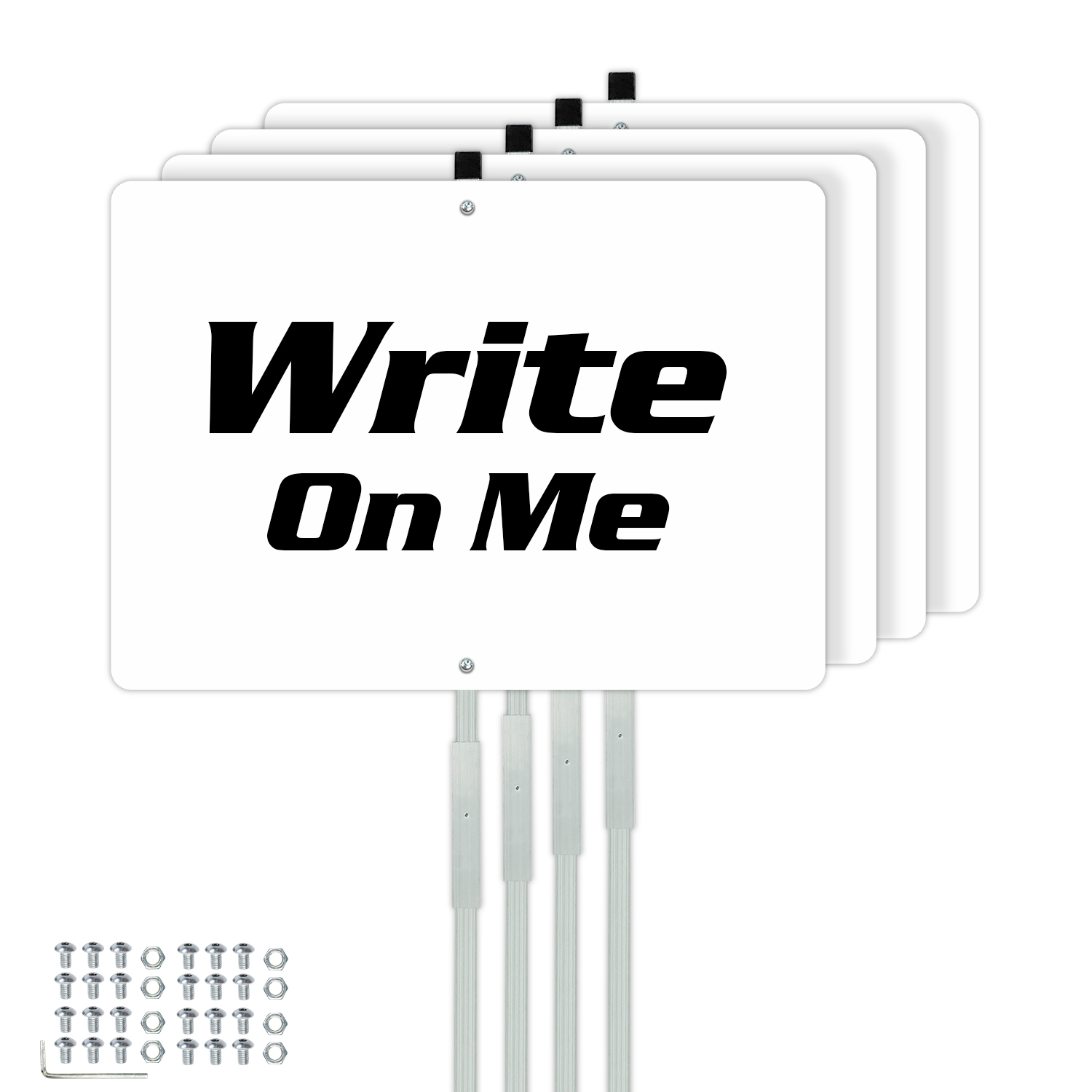 Faittoo Blank Metal Sign with 42" Stake, 4-Pack 14 x 10 Inches Rust Free Aluminum, UV Protected, Waterproof, Weather Resistant, Durable Ink, Includes Matching Screws & Wren, Easy to Mount