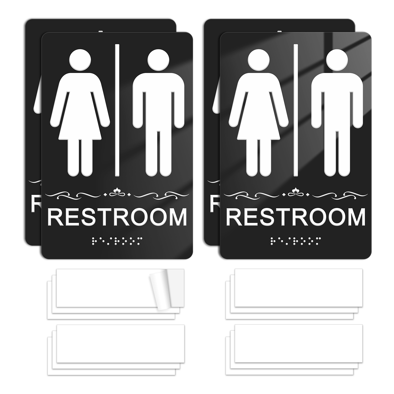 Faittoo Restroom Sign, Bathroom Signs, (4 Pack) 8.8 x 6 Inches ADA Braille Unisex Acrylic Sign, for Office or Business Bathroom and Toilet Door or Wall Decor, Indoor Outdoor Use