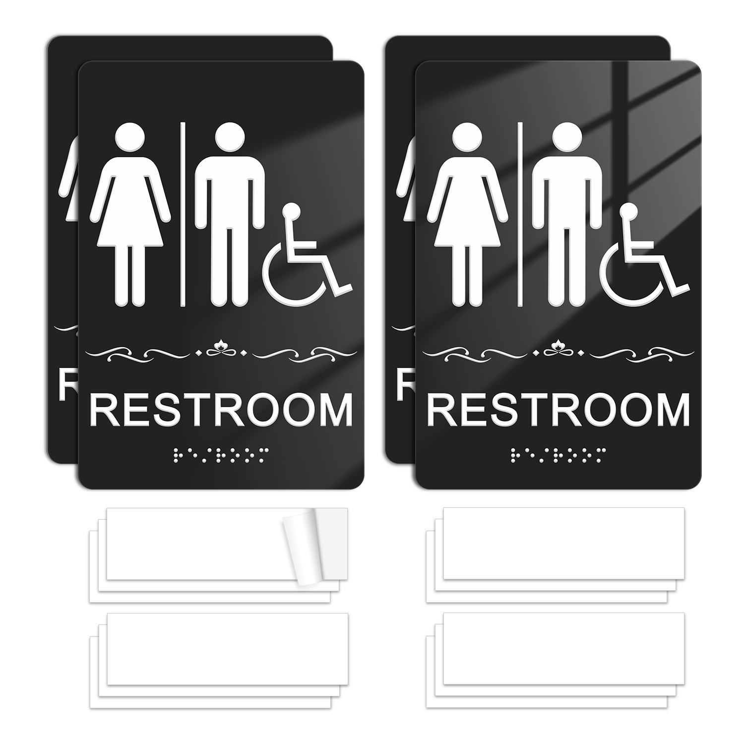 Faittoo Restroom Sign, Bathroom Signs, (4 Pack) 8.8 x 6 Inches ADA Braille Acrylic Sign, for Office or Business Bathroom and Toilet Door or Wall Decor, Indoor Outdoor Use (Men and women with Handicap)