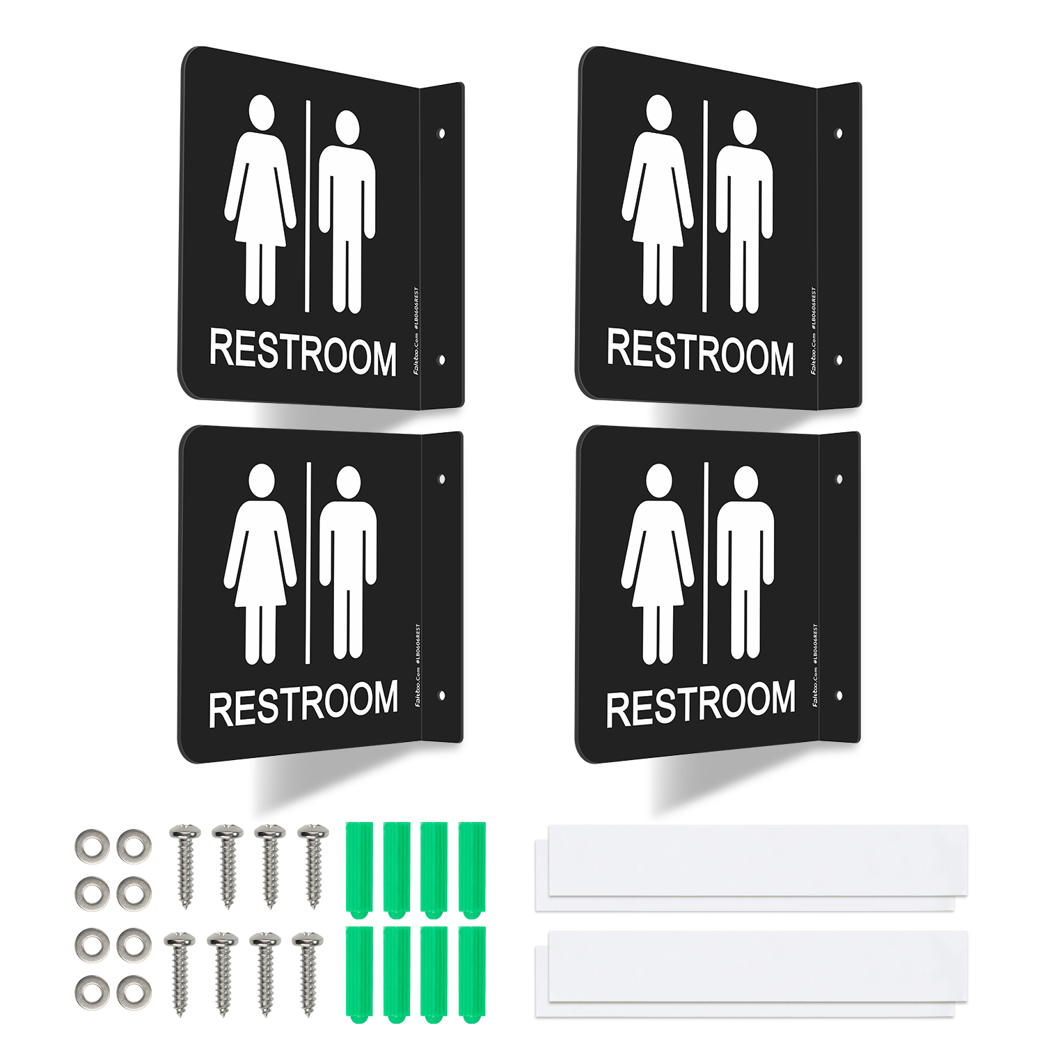 Faittoo Restroom Sign, Bathroom Signs, (4 Pack) 6 x 6 Inches Unisex Acrylic Sign, for Office or Business Bathroom and Toilet Door or Wall Decor, Indoor Outdoor Use (Black)