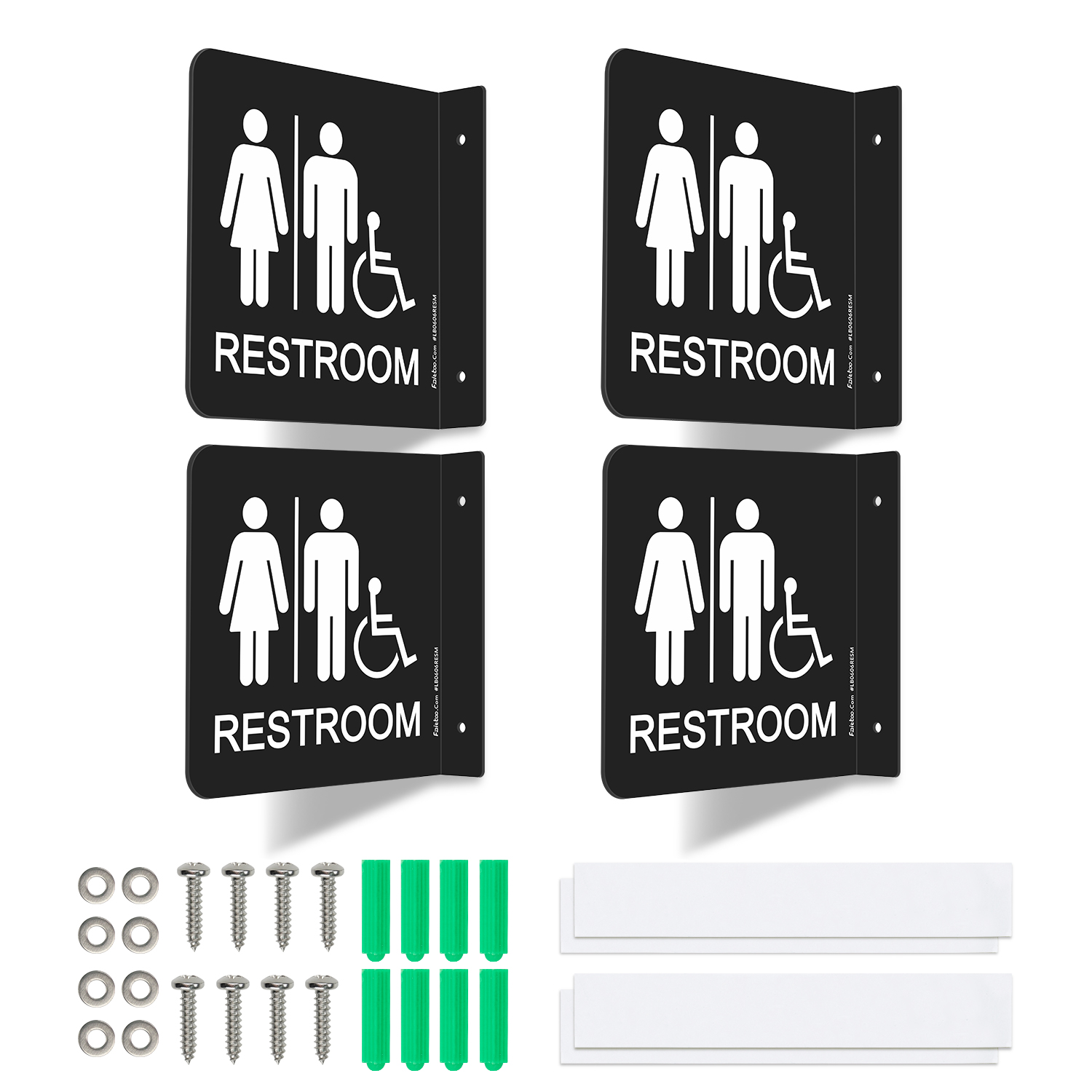 Faittoo Restroom Sign, Bathroom Signs, (4 Pack) 6 x 6 Inches Acrylic Sign, for Office or Business Bathroom and Toilet Door or Wall Decor, Indoor Outdoor Use (Men and women with Handicap)