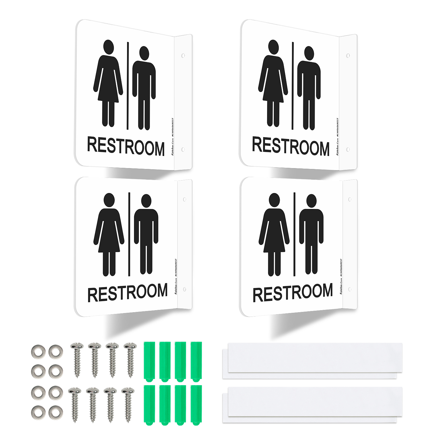 Faittoo Restroom Sign, Bathroom Signs, (4 Pack) 6 x 6 Inches Unisex Acrylic Sign, for Office or Business Bathroom and Toilet Door or Wall Decor, Indoor Outdoor Use (White)