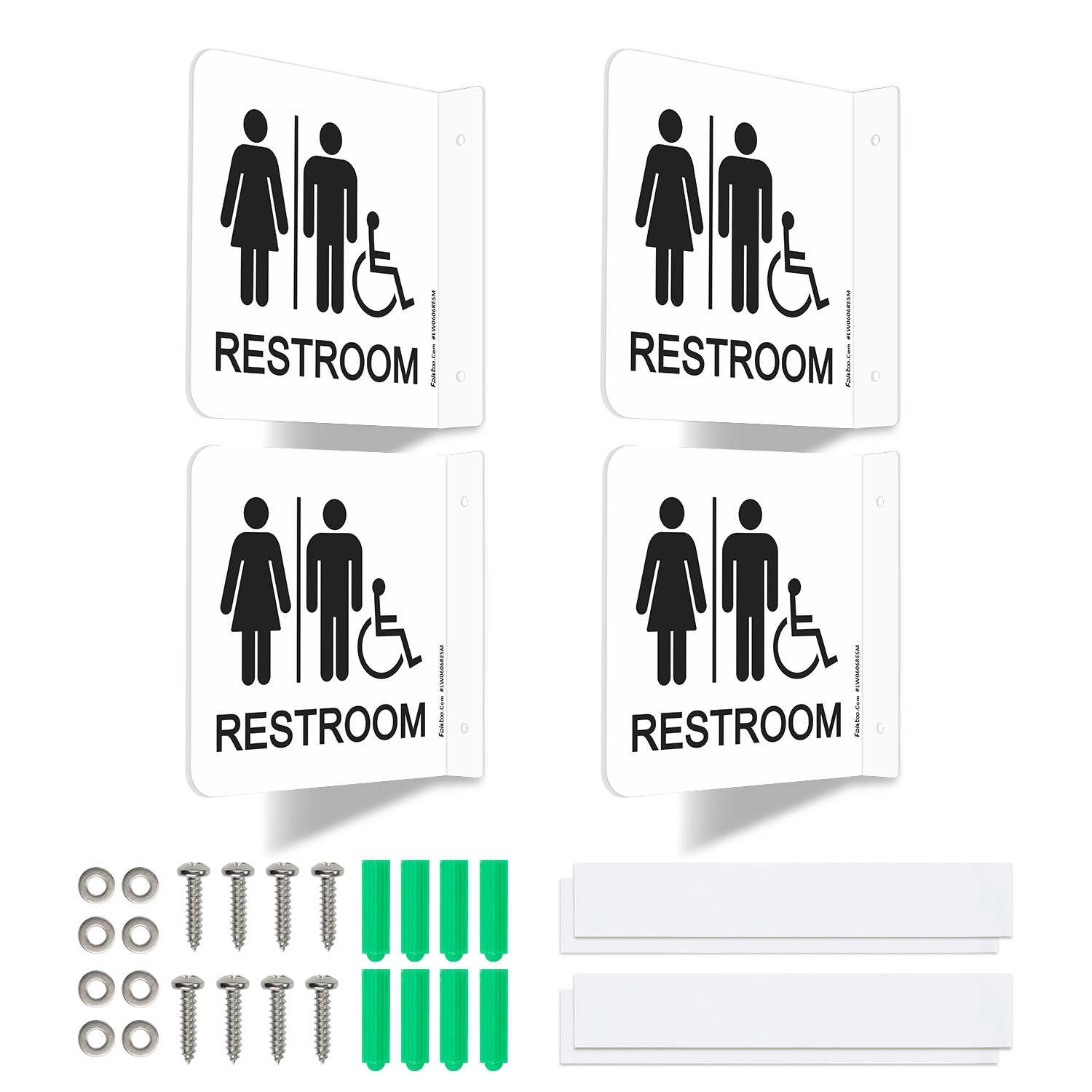 Faittoo Restroom Sign, Bathroom Signs, 4 Pack 6 x 6 Inches Acrylic Sign, for Office or Business Bathroom and Toilet Door or Wall Decor, Indoor Outdoor Use (Men and women with Handicap)
