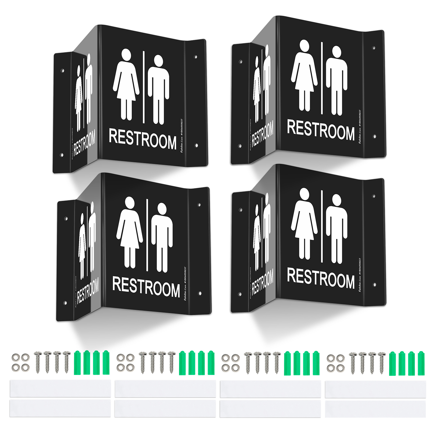 Faittoo Restroom Sign, Bathroom Signs, (4 Pack) 6 x 8 Inches Unisex Acrylic Sign, for Office or Business Bathroom and Toilet Door or Wall Decor, Indoor Outdoor Use (Black)