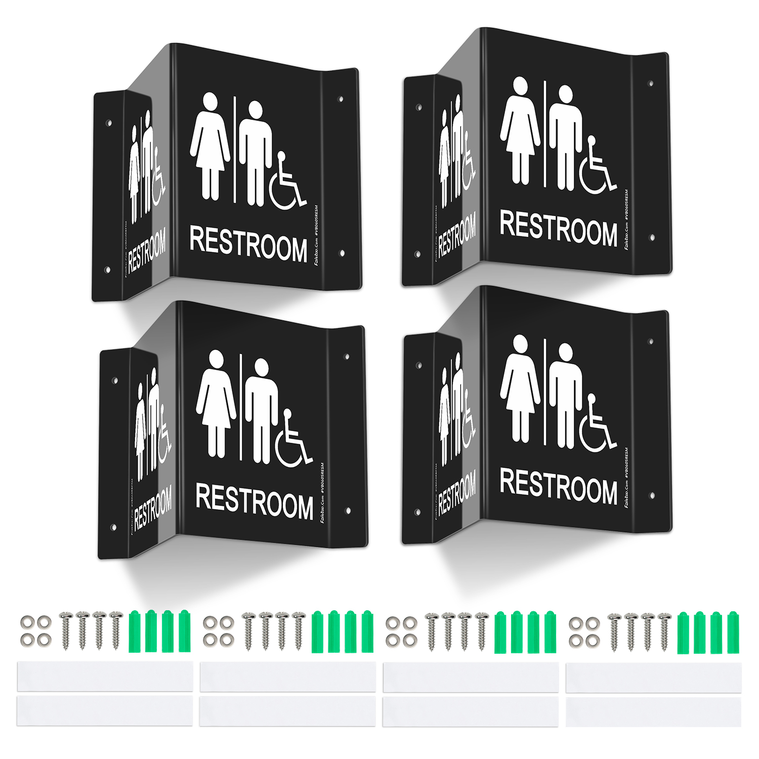 Faittoo Restroom Sign, Bathroom Signs, (4 Pack) 6 x 8 Inches Acrylic Sign, for Office or Business Bathroom and Toilet Door or Wall Decor, Indoor Outdoor Use, Black (Men and women with Handicap)