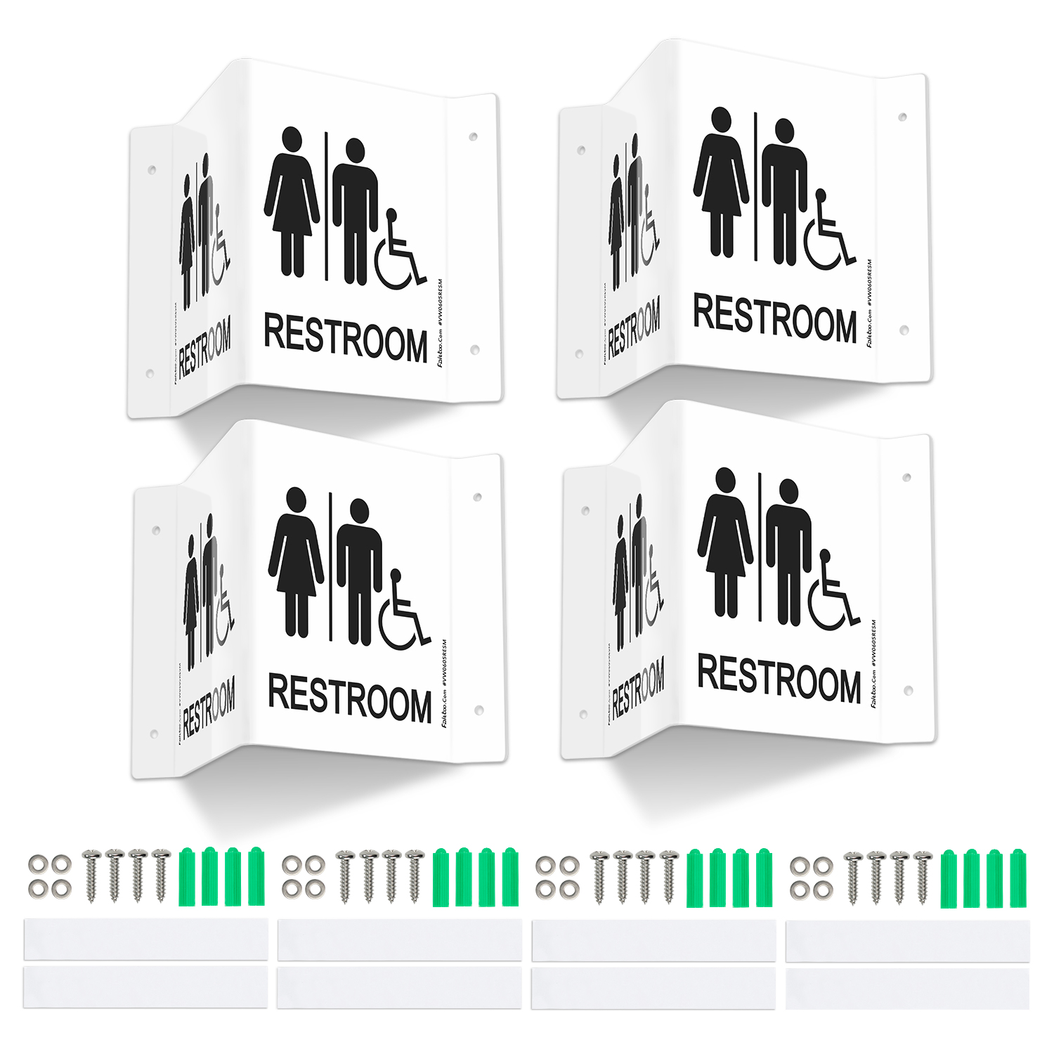 Faittoo Restroom Sign, Bathroom Signs, 4 Pack 6 x 8 Inches Acrylic Sign, for Office or Business Bathroom and Toilet Door or Wall Decor, Indoor Outdoor Use, White (Men and women with Handicap)