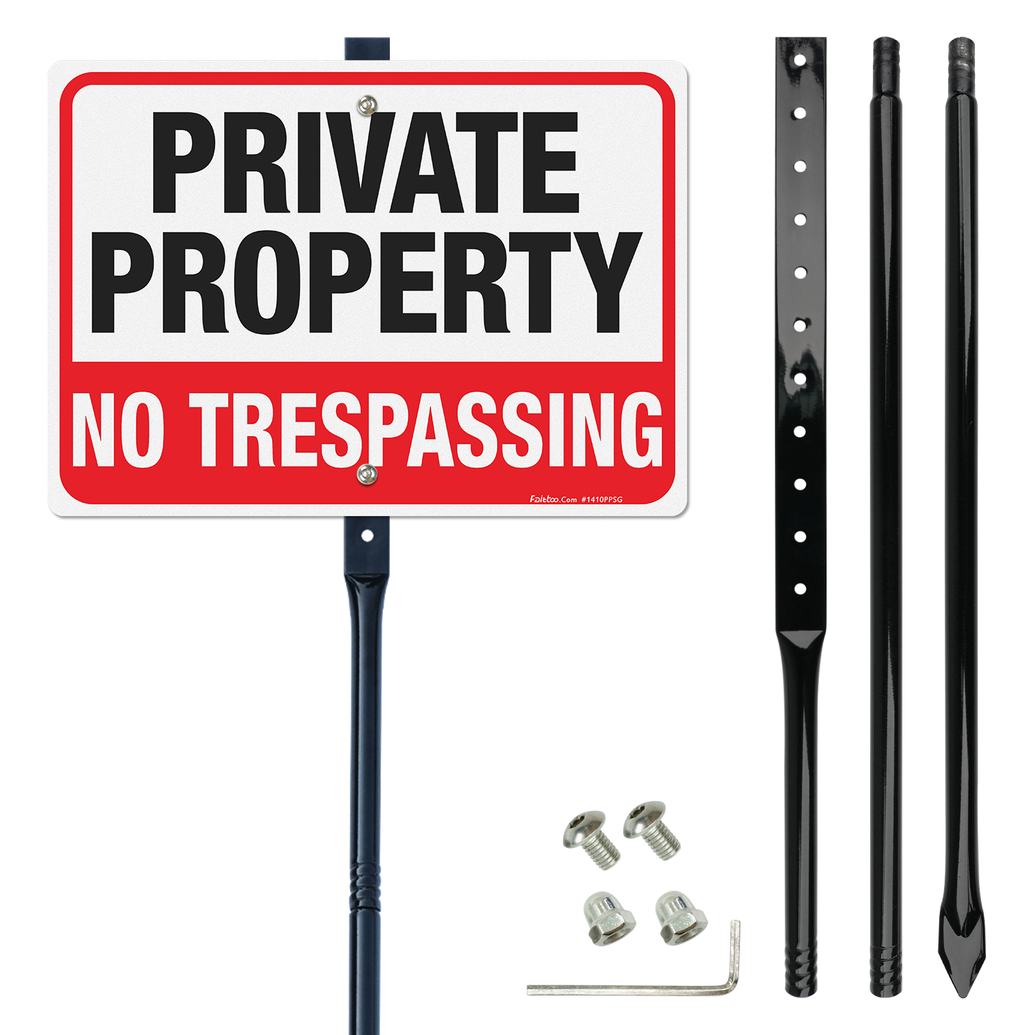 Faittoo Large No Trespassing Sign Private Property with 54" Metal Thick Stake, 14"x10" Rust Free Heavy Aluminum, Reflective, Fade Resistant, Easy to Mount, Outdoor Use