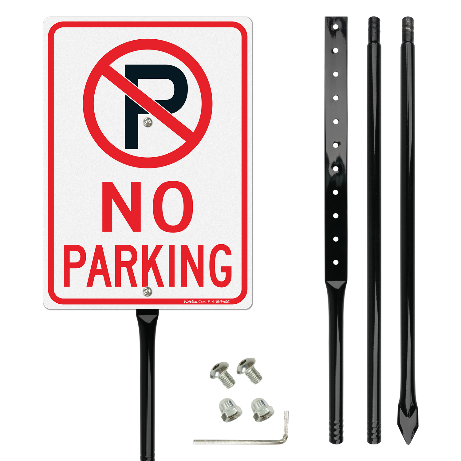 Faittoo Large No Parking Sign with 54" Metal Thick Stake, 14"x10" Rust Free Heavy Aluminum, Reflective, Fade Resistant, Easy to Mount, Outdoor Use