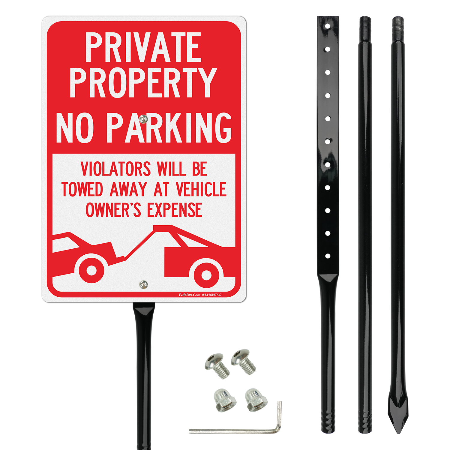 Faittoo Large Private Property No Parking Sign with 54" Metal Thick Stake, 14"x10" Vehicle Towed At Owner's Expense Rust Free Aluminum Sign, Reflective, Fade Resistant, Easy to Mount, Outdoor Use