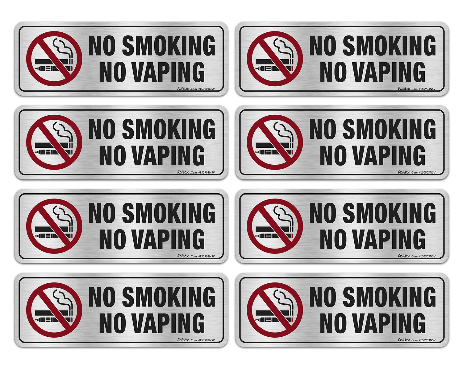 Faittoo No Smoking No Vaping Sign, (8 Pack) 9 X 3 Inches Rust Free Brushed Aluminum Sign, Fade Resistant, Use for Door of Office/Business, Easy to Install