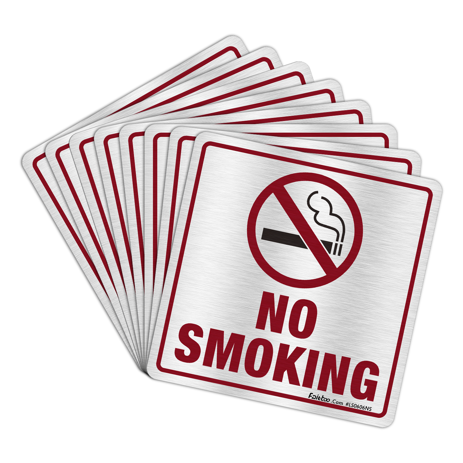 Faittoo No Smoking Sign, (8 Pack) 6 X 6 Inches Rust Free Brushed Aluminum Sign, Self-Adhesive, Fade Resistant, Use for Home Office/Business, Easy to Install, Indoor/Outdoor Use