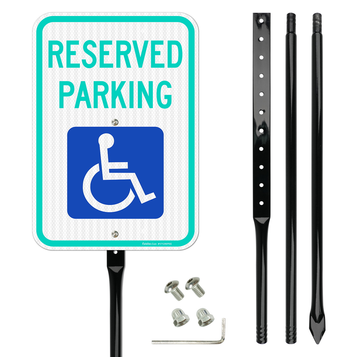 Faittoo Large Reserved Parking Sign with 54" Metal Thick Stake, 17"x12" Handicap Parking with Picture of Wheelchair Sign, Engineer Grade Reflective Sheeting Rust Free Aluminum, Easy to Mount