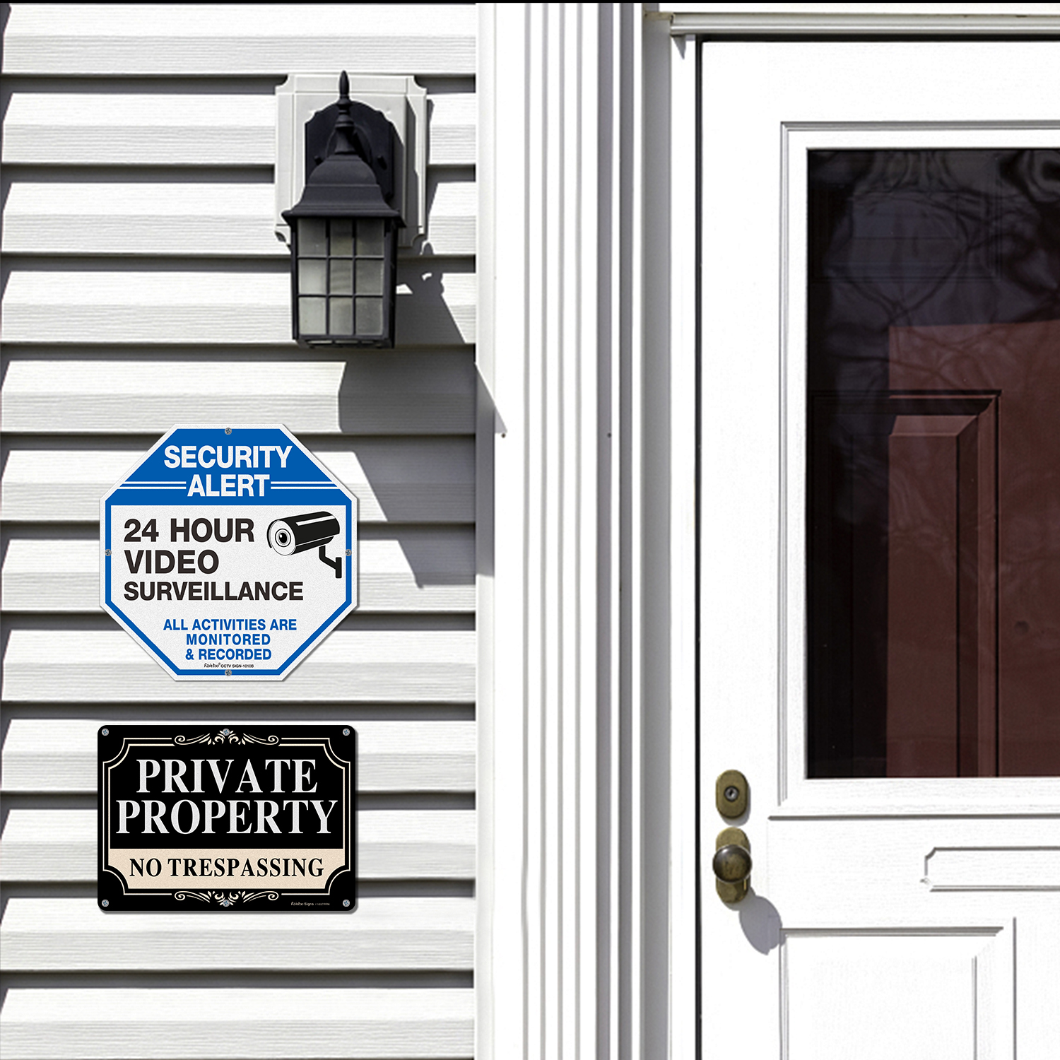 Faittoo 10 inches Video Surveillance Signs with 10 x 7 inches Private Property No Trespassing Signs，0.40 Aluminum Reflective Metal Signs. Indoor or Outdoor Use for Home Business