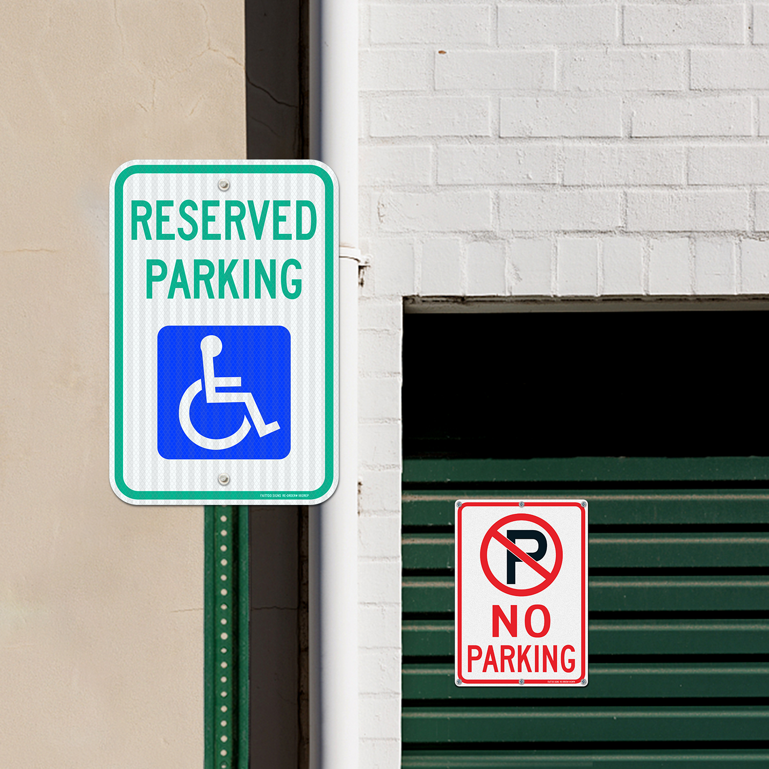 Faittoo 18" x 12" Reserved Parking Sign, Handicap Parking with Picture of Wheelchair Sign and 14" x 10" No Parking With Symbol Sign. Reflective Aluminum Traffic Sign, UV Protected, Fade Resistant, Easy to Install
