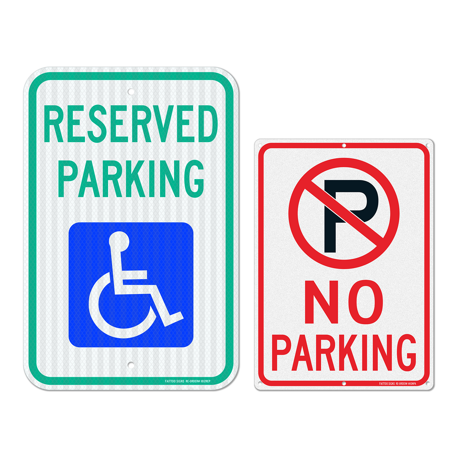 Faittoo 18" x 12" Reserved Parking Sign, Handicap Parking with Picture of Wheelchair Sign and 14" x 10" No Parking With Symbol Sign. Reflective Aluminum Traffic Sign, UV Protected, Fade Resistant, Easy to Install