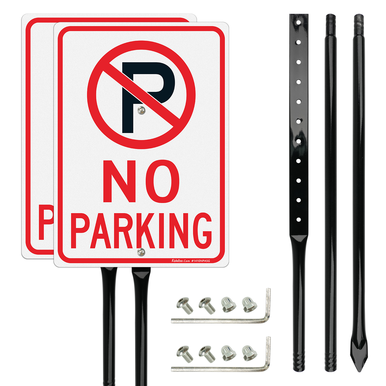 Faittoo Large No Parking Sign with 54" Metal Thick Stake, 2 Pack 14"x10" Rust Free Heavy Aluminum, Reflective, Fade Resistant, Easy to Mount, Outdoor Use