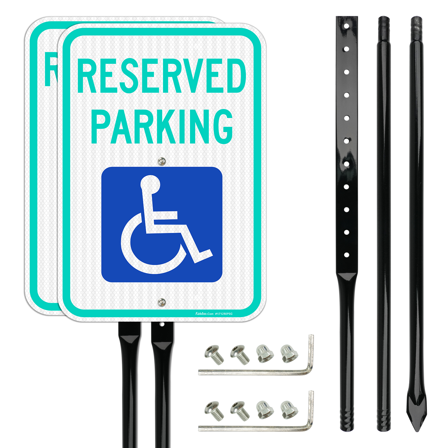 Faittoo Large Reserved Parking Sign with 54" Metal Thick Stake, 2 Pack 17"x12" Handicap Parking with Picture of Wheelchair Sign, Engineer Grade Reflective Sheeting Rust Free Aluminum, Easy to Mount