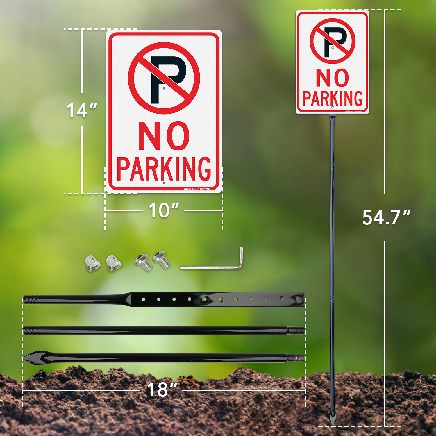 Faittoo Large No Parking Sign with 54" Metal Thick Stake, 2 Pack 14"x10" Rust Free Heavy Aluminum, Reflective, Fade Resistant, Easy to Mount, Outdoor Use