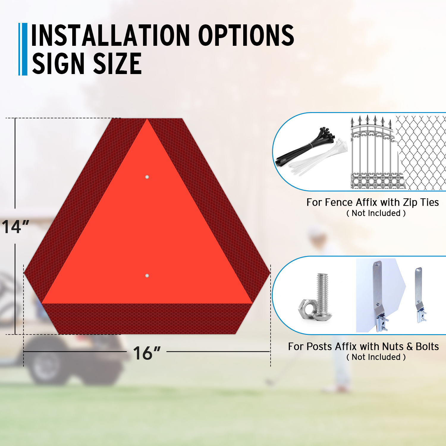 Faittoo Slow Moving Vehicle Sign Triangle Sign with Reflector, Farm Triangle Safety Sign, SMV Sign, 2 Pack 14"x16" Engineering Grade Reflective Aluminum Golf Cart Accessories, Weather/Fade Resistant